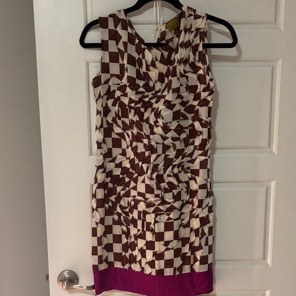 Silk Geometric Brown and Cream Dress
